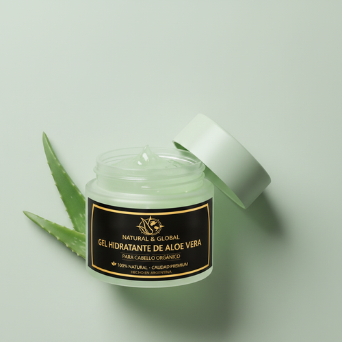 Gel hidratante de aloe vera para cabello orgánico con etiqueta Natural & Global